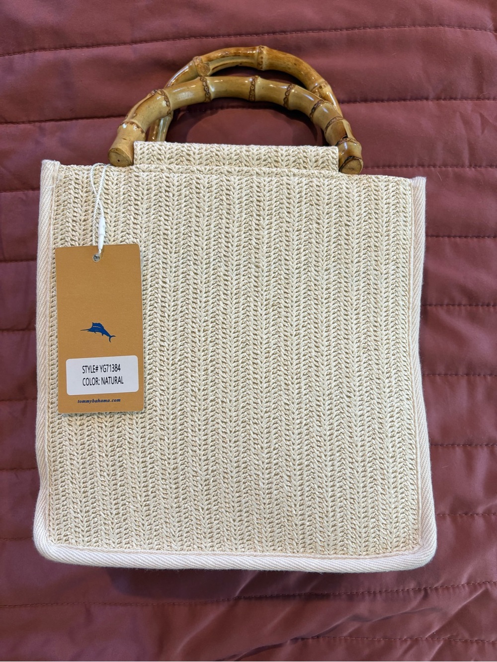 Tommy Bahama Woven Tote with Bamboo Handles